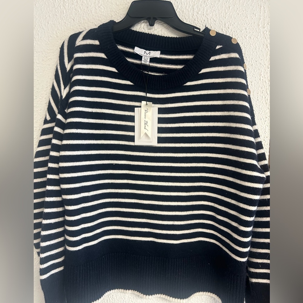 Magaschoni Navy and white Striped Soft Wool Blend Sweater Sz XL Nautical NWT